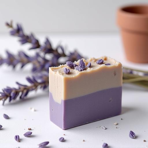 Sabonete artesanal de lavanda e argila.